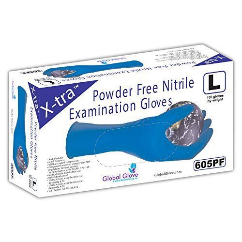 Global Glove 605PF Nitrile Medical Grade Glove  Exam  Powder Free  6 mils Thick