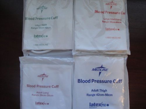 Lot of 4  MEDLINE ADULT BLOOD PRESSURE CUFF 4 sizes LARGE/LONG/THIGH SEALED