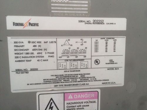 Federal pacific 300 kva transformer m 36 b for sale