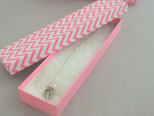 100 NEW RARE -8x2 Pink Chevron Cotton Lined Jewelry Presentation Gift Boxes