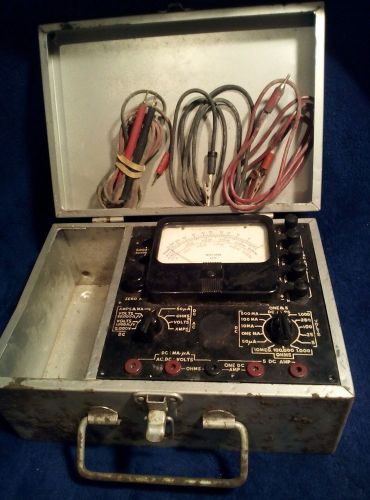 Vintage Simpson Electric Co. I-176 Multi Meter In Metal Carrying Case &amp; Lead