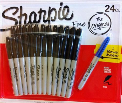 24 ct. Sharpie The Orginal Fine Permanent Markers Black &amp;,1 Bonus Blue Marker