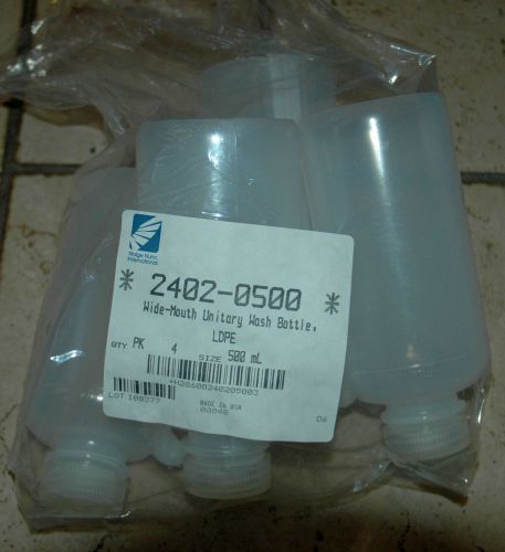 4 Nalgene 2402-0500 Unitary 500mL Wash Bottles LDPE w/Tubulation PP Screw Lid