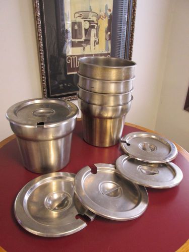 LOT OF 5 Stainless Steel Round Insert Soup Warmer Pans W/ LIDS - NO RESERVE-