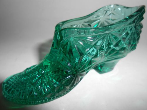 Teal Blue Green glass Daisy and Button pattern Shoe / Slipper Boot mini art heel