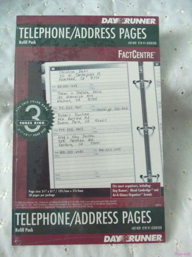 Day Runner Telephone/Address Refill Pack~3 Ring Binder~5 1/2&#034; x 8 1/2&#034;~30 Pages