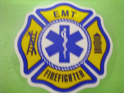 EMT FIREFIGHTER W/ STAR OF LIFE CENTER  3M  3&#034; NAVY YELLOW INSIDE WINDOW
