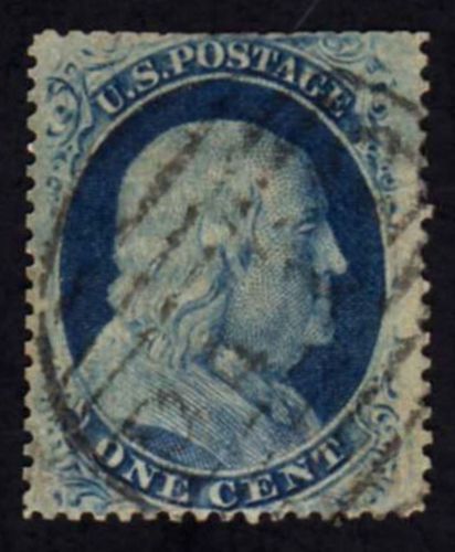US STAMP SCOTT # 22 1 C BLUE FRANKLIN 1857 USED CV $550