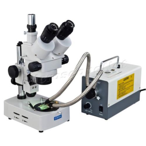 Trinocular 3.5x-90x stereo zoom microscope+150w cold fiber light+5 yrs warranty for sale