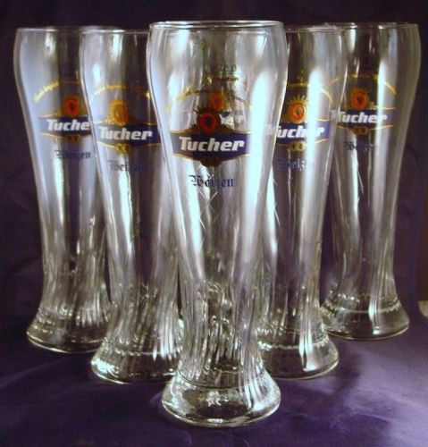 Commercial Bar Glass TUCHER WEIZEN CRAFT Beer .3L 10oz Fluted GERMAN SET OF 6