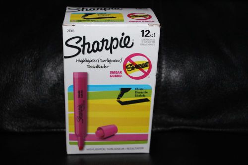 Sharpie highlighter chisel tip fluorescent pink 12 count smear guard new for sale