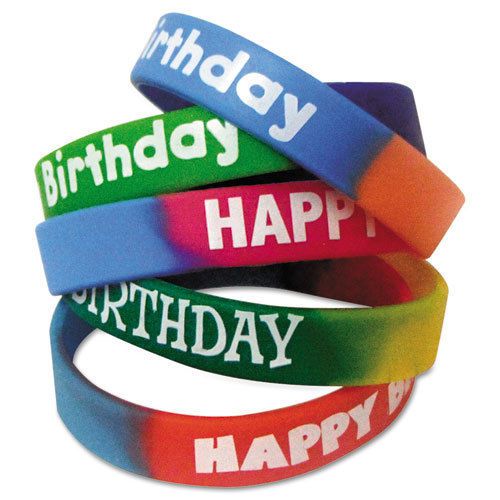 Two-Toned Happy Birthday Wristbands, Assorted Colors, 10/Pack