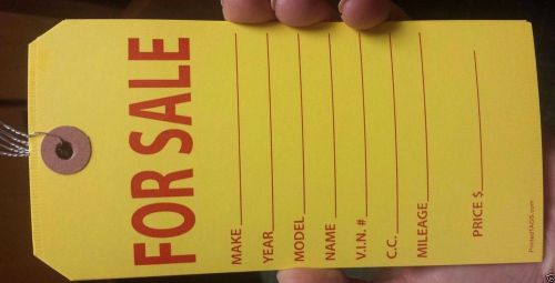 1000 YELLOW MOTORCYCLE OR AUTO FOR SALE HANG TAGS WIRED USED CAR PAPER LABELS