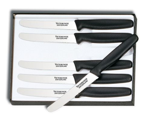 Victorinox steak knife set (6 knives) round tips &amp; wavy edge (#40503) for sale