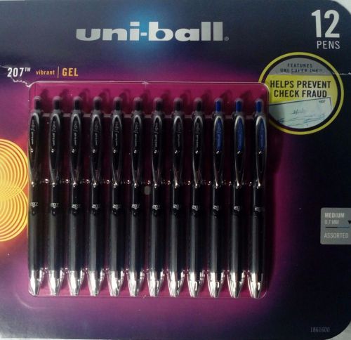Uni-ball 12-pack 207 Signo Vibrant Gel Pen Assorted Black and Blue Medium 0.7mm