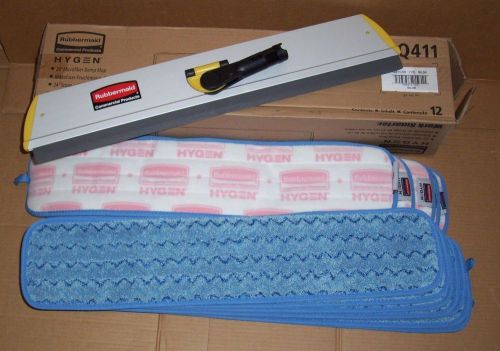 Rubbermaid hygen microfiber damp mop pad 24&#034; q411 case of 12 + q570 24&#034; frame for sale