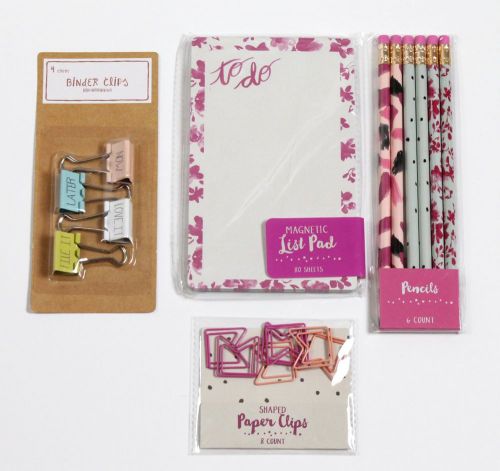 Target Dollar Spot Pink Patterned Set Lot Pencils Binder Clips Magnetic List Pad