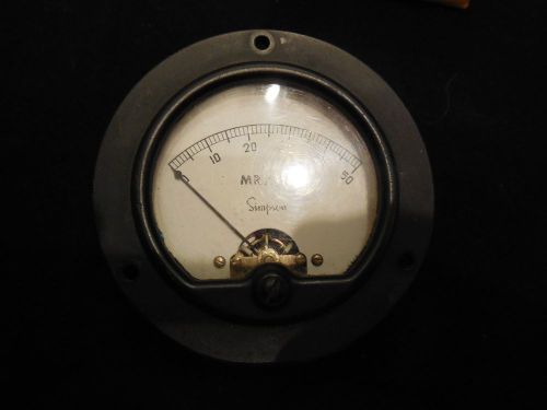 Simpson electric model 25 - 3-1/2&#034; round 0 to 50 mr/hr analog meter #5610 for sale