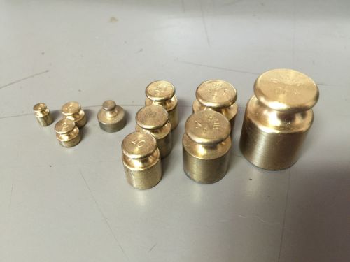 Lot of 10 Ohaus Weights Brass 1-50g, 2-20g, 3-10g, 3g, 2-2g, and 1-1g Student