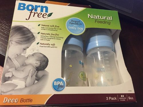 Born Free Bottle System for Boys 3Pk - 9oz Deco Natural Feeding Medium Flow