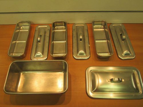 Vollrath Stainless Steel Instrument Trays Pans Medical Surgical w/Lids Lot of 4
