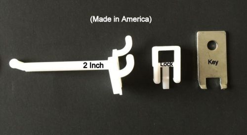 (500 PACK)  2 Inch Locking White Plastic Peg Hooks For Pegboard  (With 20 Keys)