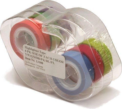Lee Products Co. Lee Removable Highlighter Tape, 1 Roll of Each of 6 Standard