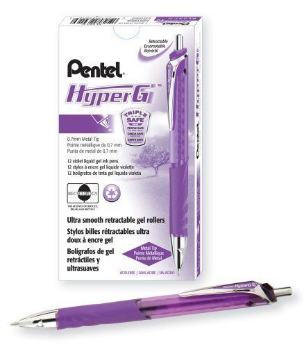 Pentel Hyper G Retractable Liquid Gel Pen, 0.7 Millimeter Medium Tip, Violet