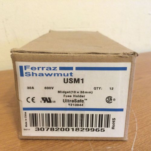 New box of 12 ferraz shawmut usm1 30 amp 600v fuse holders for sale