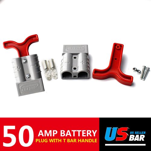 Pair Power Battery Connectors Kit For Car Winch Trailer w/2pcs Red T-Bar Handle