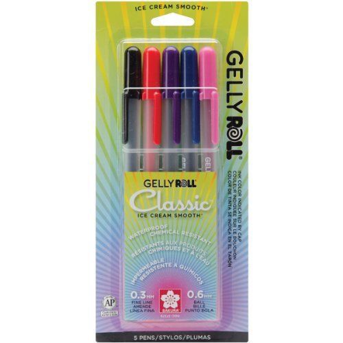 Sakura 37379 5-Piece Gelly Roll Blister Card Gel Ink Pen Set, Fine Point,