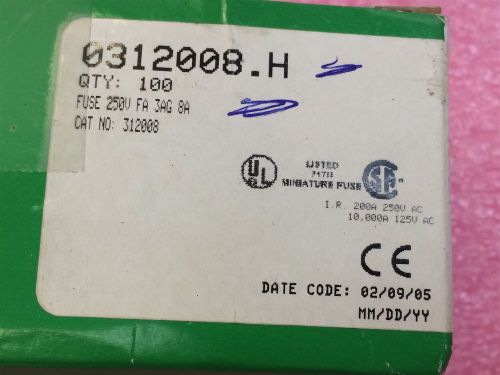 312008 littelfuse fuse glass 8a 250vac 3ab 3ag 20 pieces for sale