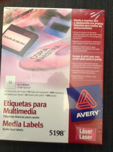 Avery 5198 White Audio Tape Labels Box 50 Sheets 12 Per Sheet 600 Labels Total