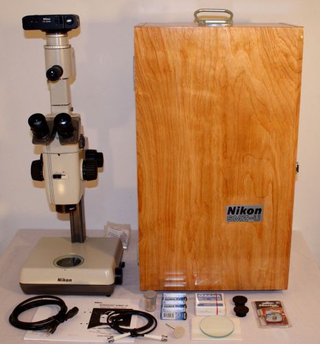 Nikon smz-u trinocular microscope w brightfield/darkfield &amp; case &amp; accessories for sale