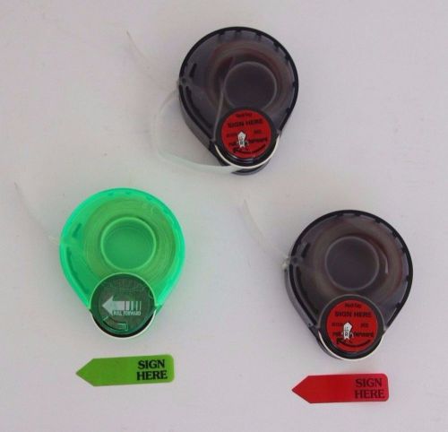 Lot of 3 Red Green Sign Here Signature Printed Arrow Flags Dispensers Redi-Tag