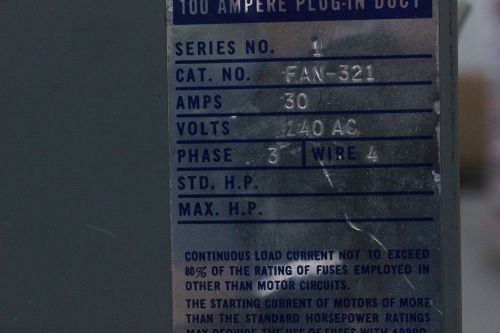 square D busduct busway bar buss 100amp, 227/480v, 3 phase, 4 wire