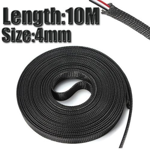 4mm 10M PET Braided Expandable Auto Wire Cable Protect Wrap Gland Sleeve Black