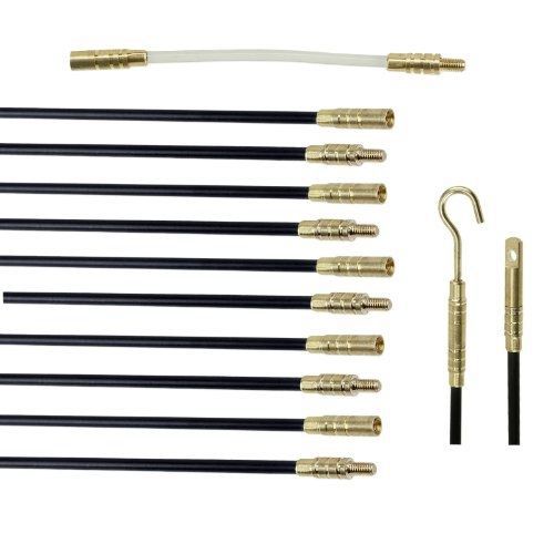33-Feet Pro-Grade Fiberglass Rod Wire Cable Fishing Push-Pull Kit - Ten 39&#034; Rods