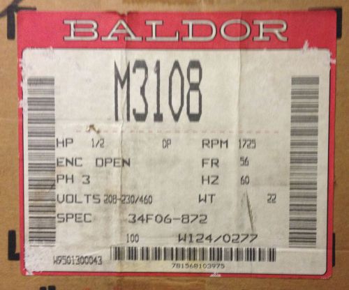 Baldor M3108 1/2hp 1725rpm 3ph Motor 34F06-872