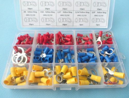 Insulated ring terminal assortment 15value wire termination connector kit.210pcs for sale