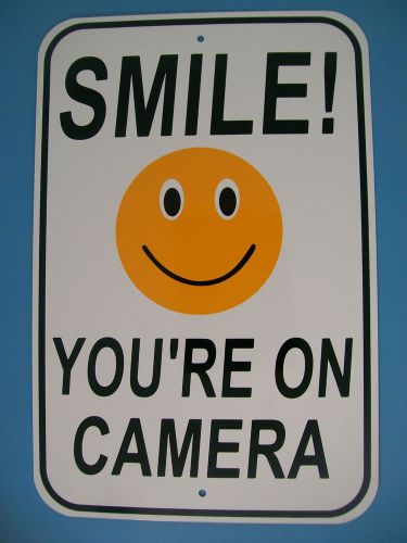 SMILE YOU&#039;RE ON CAMERA 12X18 Aluminum Security Sign CCTV Video Surveillance