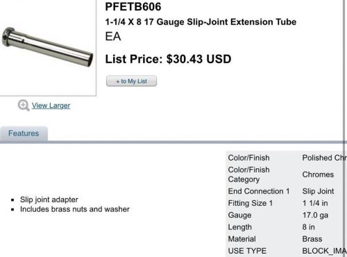 PEOFLO  (1-1/4 X 8)  17 Gauge Slip-Joint Extension Tube (PFETB606)