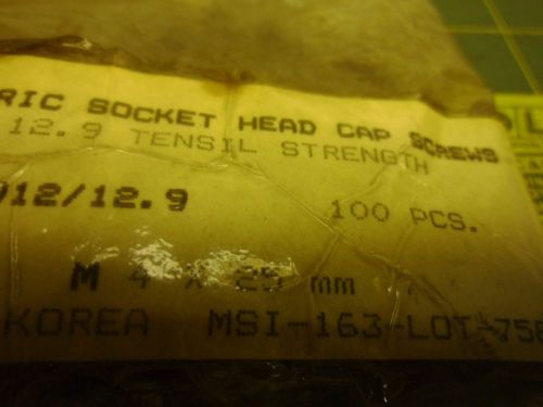 Metric socket head cap screw m4-0.70x25 mm (qty 100) # j54443 for sale