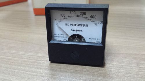 17819 Simpson  0 - 500 MicroAmps DC - Panel Meter - Hole 1-5/8&#039;&#039; - 1-3/4x1-3/4&#039;&#039;