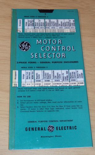 VTG 1960 GENERAL ELECTRIC Slide TOOL~&#034;MOTOR CONTROL SELECTOR&#034;~GE~