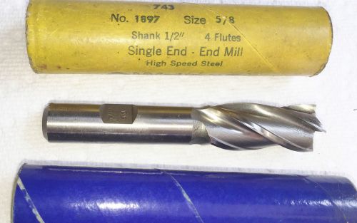 GW Morse Single End Mills 5/8&#034; Shank 1/2&#034; 4 Flutes 743 1897 High Speed Steel