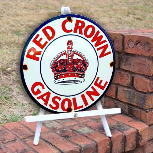 Vintage Red Crown Gasoline weathered antique look metal wall decor for garage
