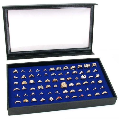 72 ring blue jewelry box display case magnetic lid for sale