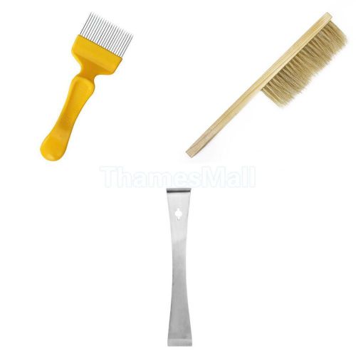 Wooden handle pig bristle beekeeping brush + uncapping fork+ hive scraper tool for sale