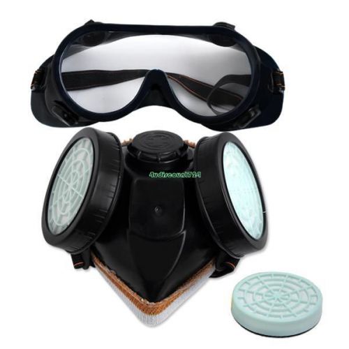 CHEMICAL ANTI DUST GAS PAINT INDUSTRIAL RESPIRATOR DUAL MASK+EYE GOGGLES SET